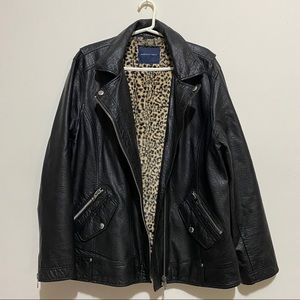 Faux Leather Jacket with Fleece